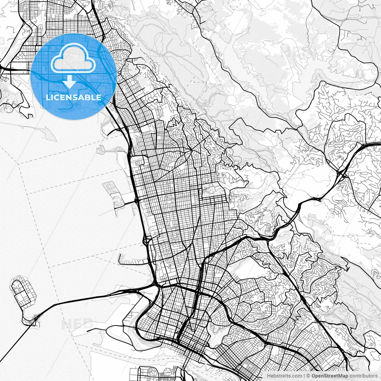Vector PDF map of Berkeley, California, United States