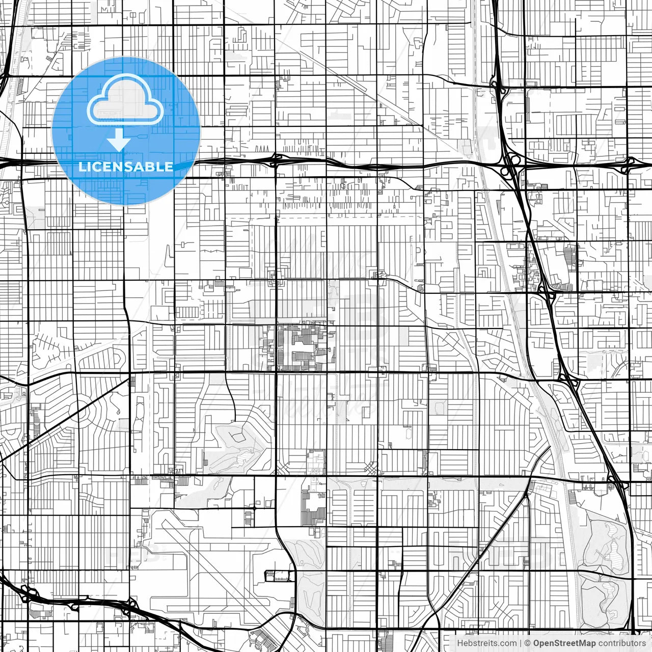 Vector PDF map of Lakewood, California, United States