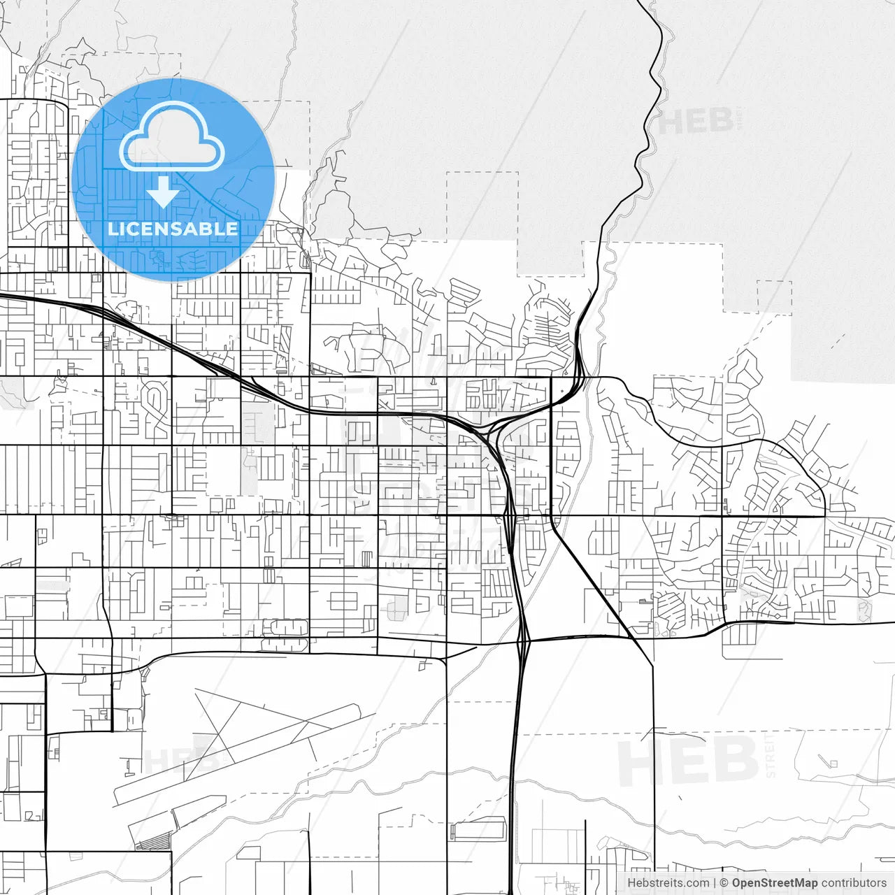 Vector PDF map of Highland, California, United States