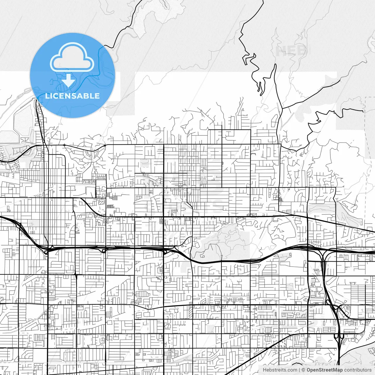 Vector PDF map of Glendora, California, United States