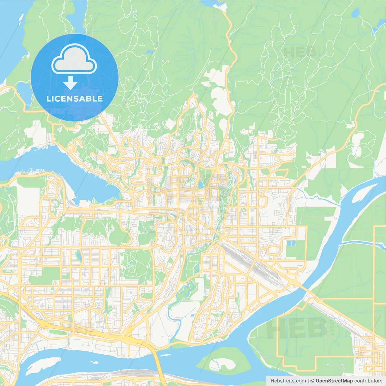 Empty vector map of Coquitlam, British Columbia, Canada