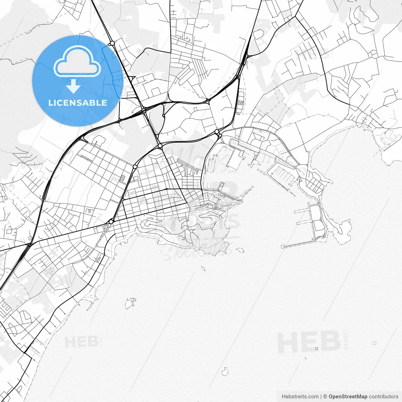 Vector PDF map of Ibiza Town, Spain