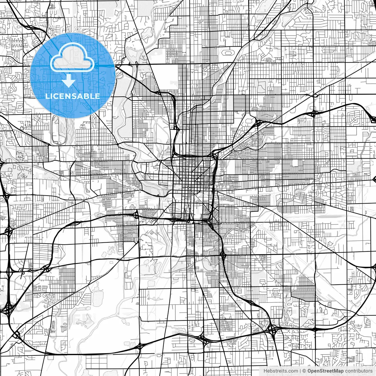 Vector PDF map of Indianapolis, Indiana, United States
