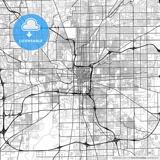 Vector PDF map of Indianapolis, Indiana, United States