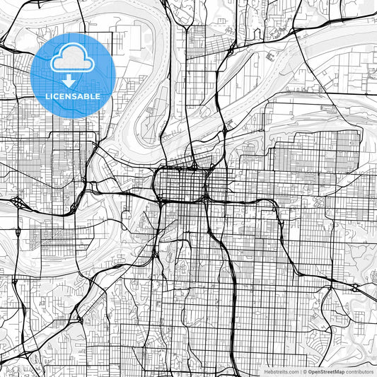 Vector PDF map of Kansas City, Missouri, United States