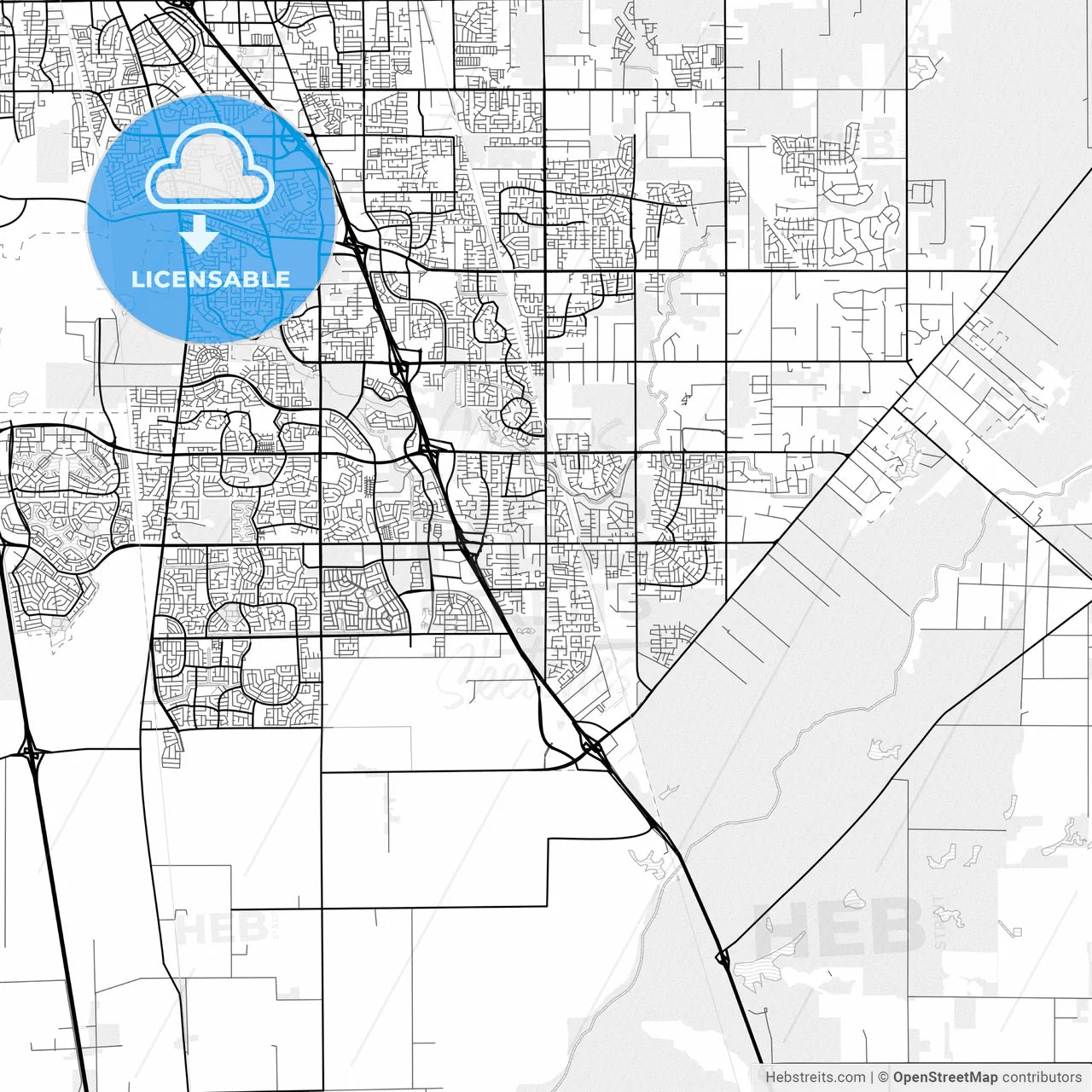 Vector PDF map of Elk Grove, California, United States