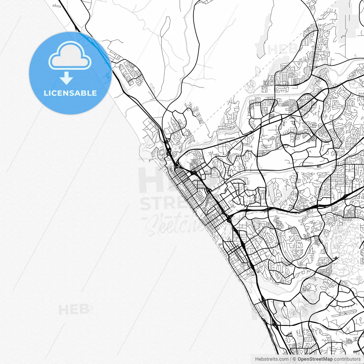 Vector PDF map of Oceanside, California, United States