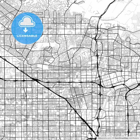 Vector PDF map of Fullerton, California, United States