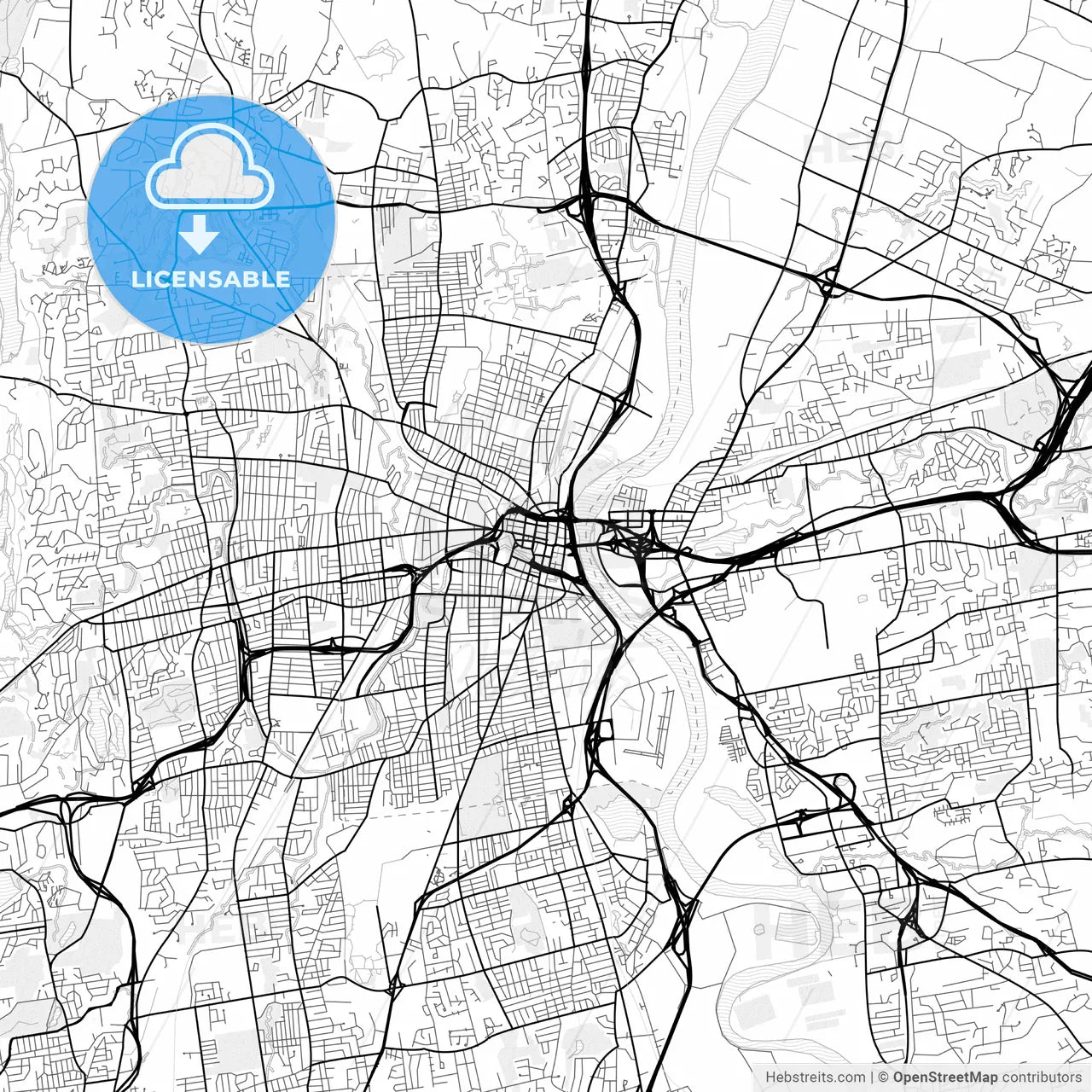 Vector PDF map of Hartford, Connecticut, United States