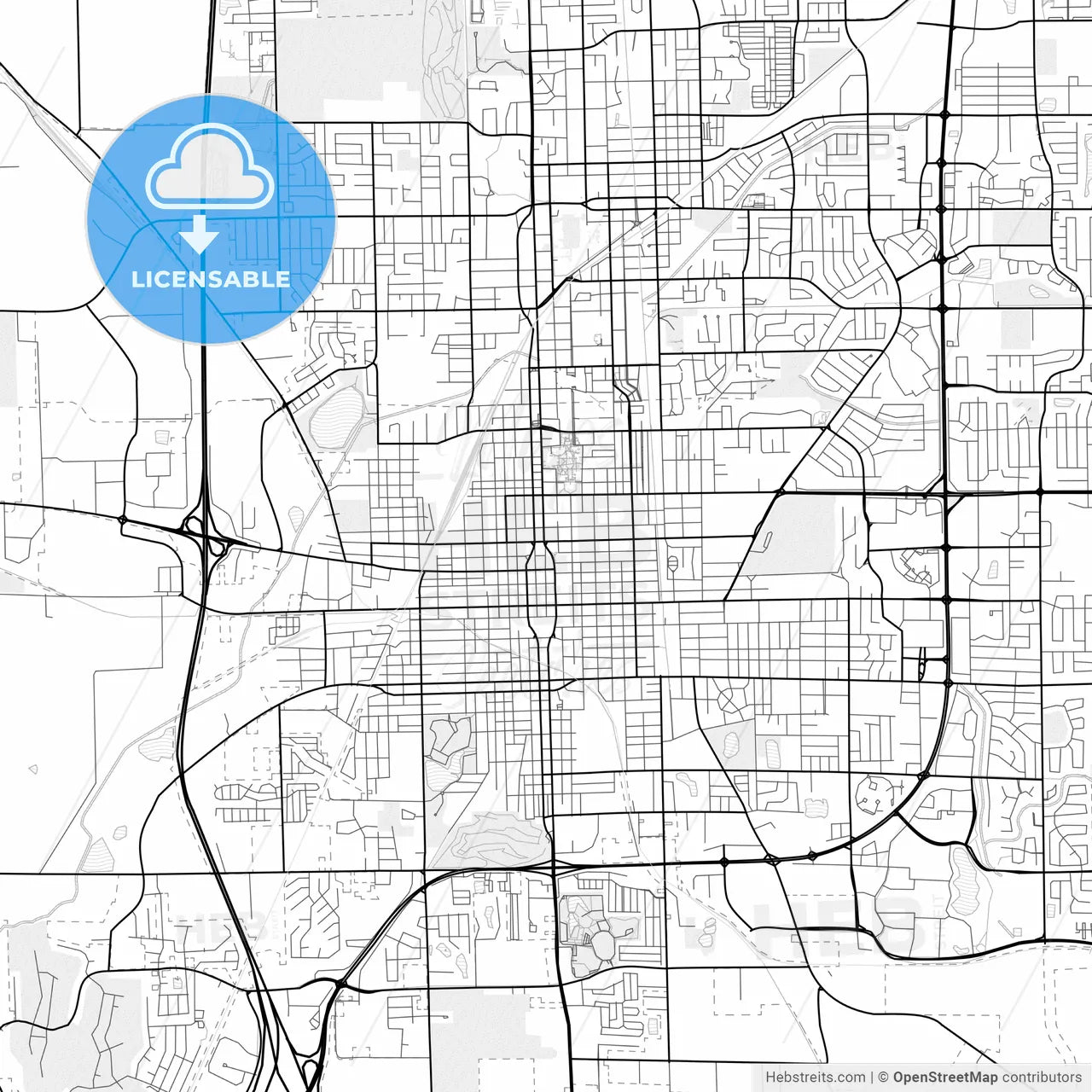 Vector PDF map of Bloomington, Illinois, United States