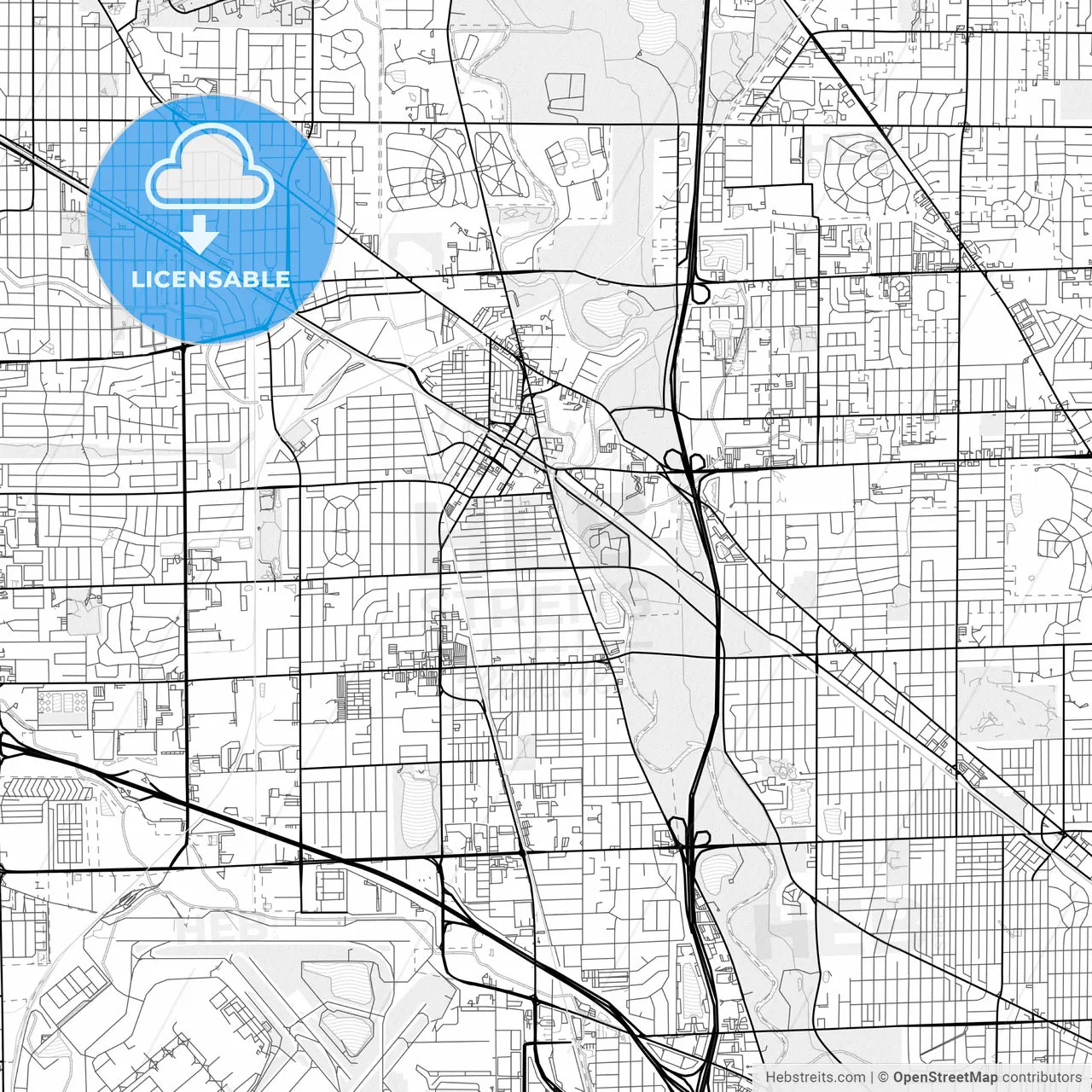 Vector PDF map of Des Plaines, Illinois, United States