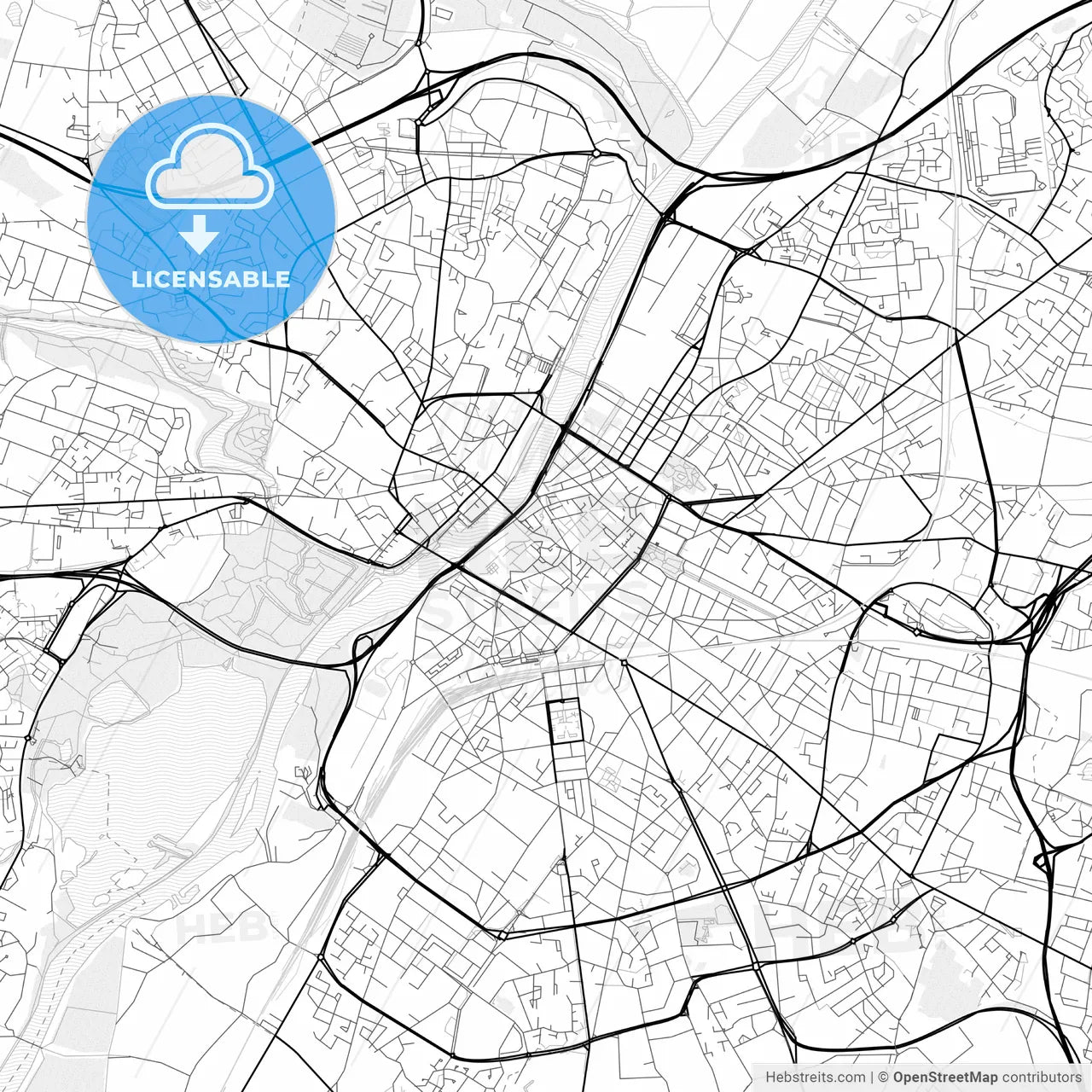 Vector PDF map of Angers, France