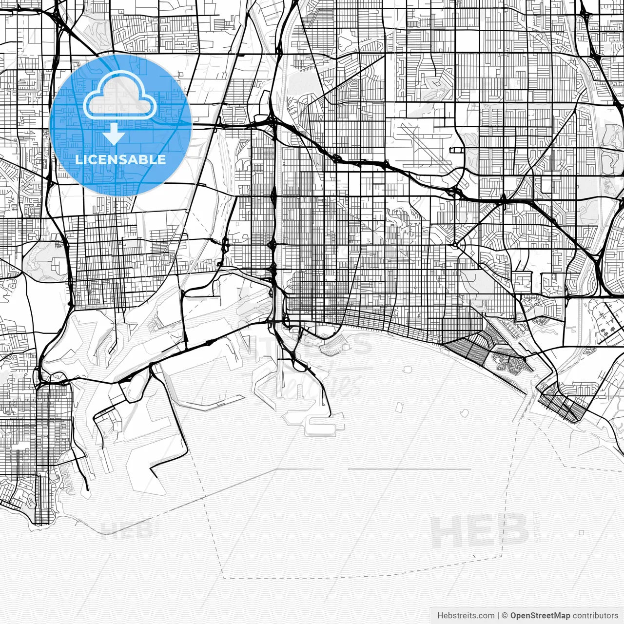 Vector PDF map of Long Beach, California, United States
