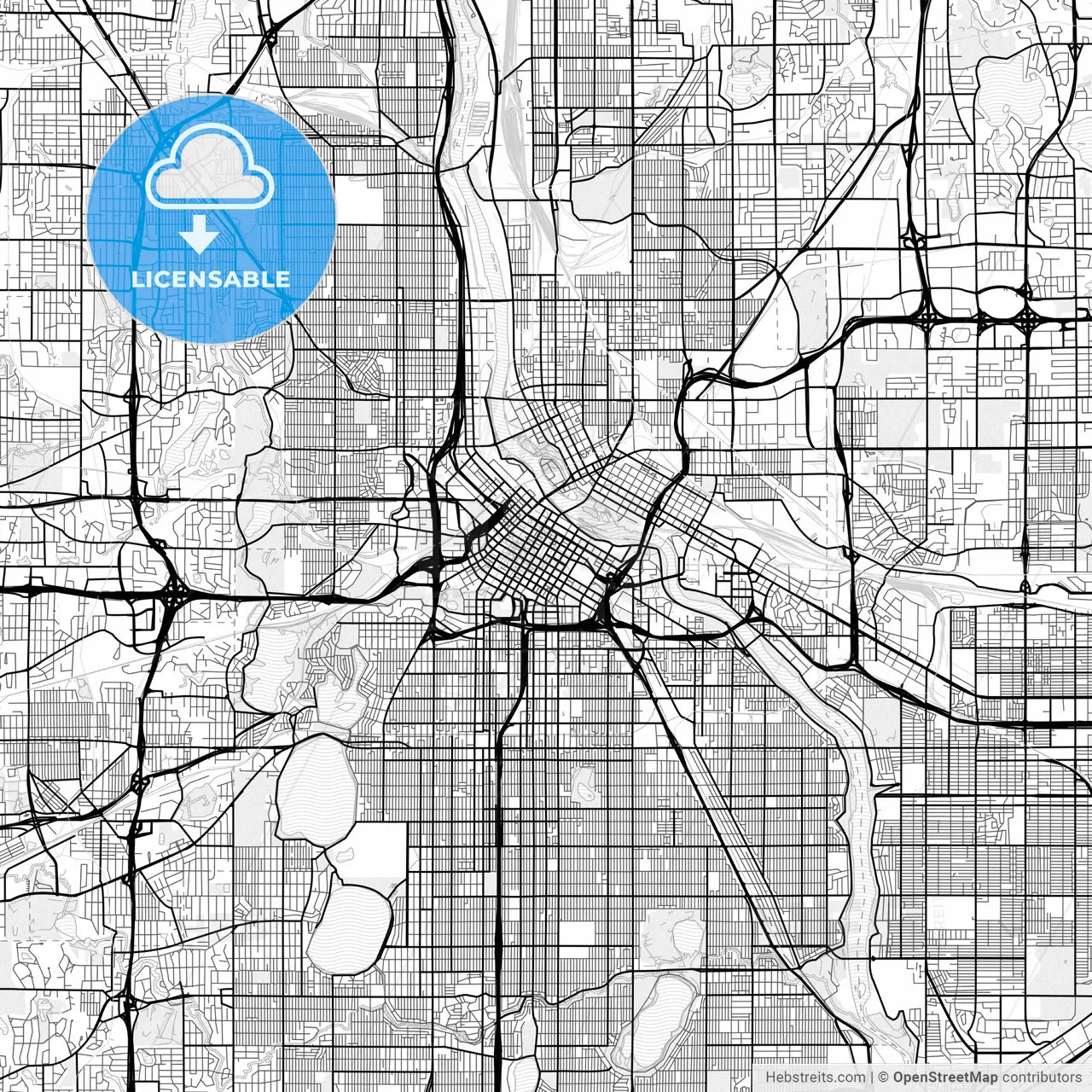 Vector PDF map of Minneapolis, Minnesota, United States