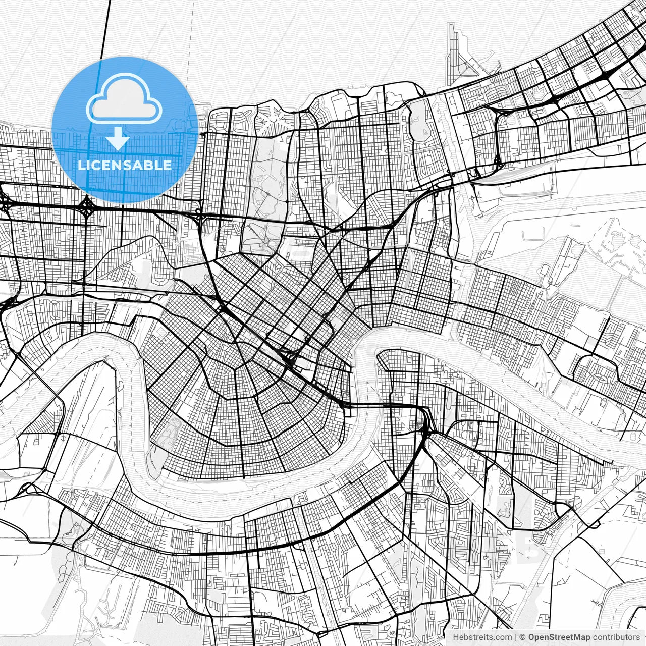 Vector PDF map of New Orleans, Louisiana, United States