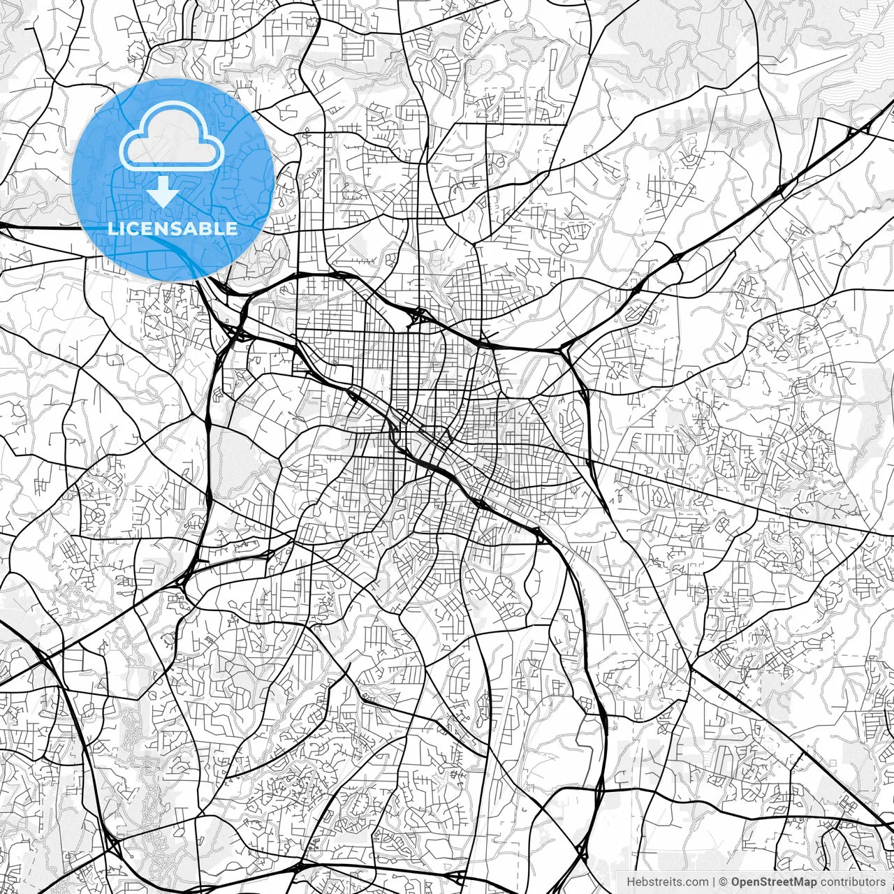 Vector PDF map of Durham, North Carolina, United States