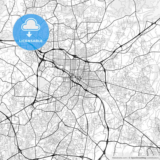 Vector PDF map of Durham, North Carolina, United States