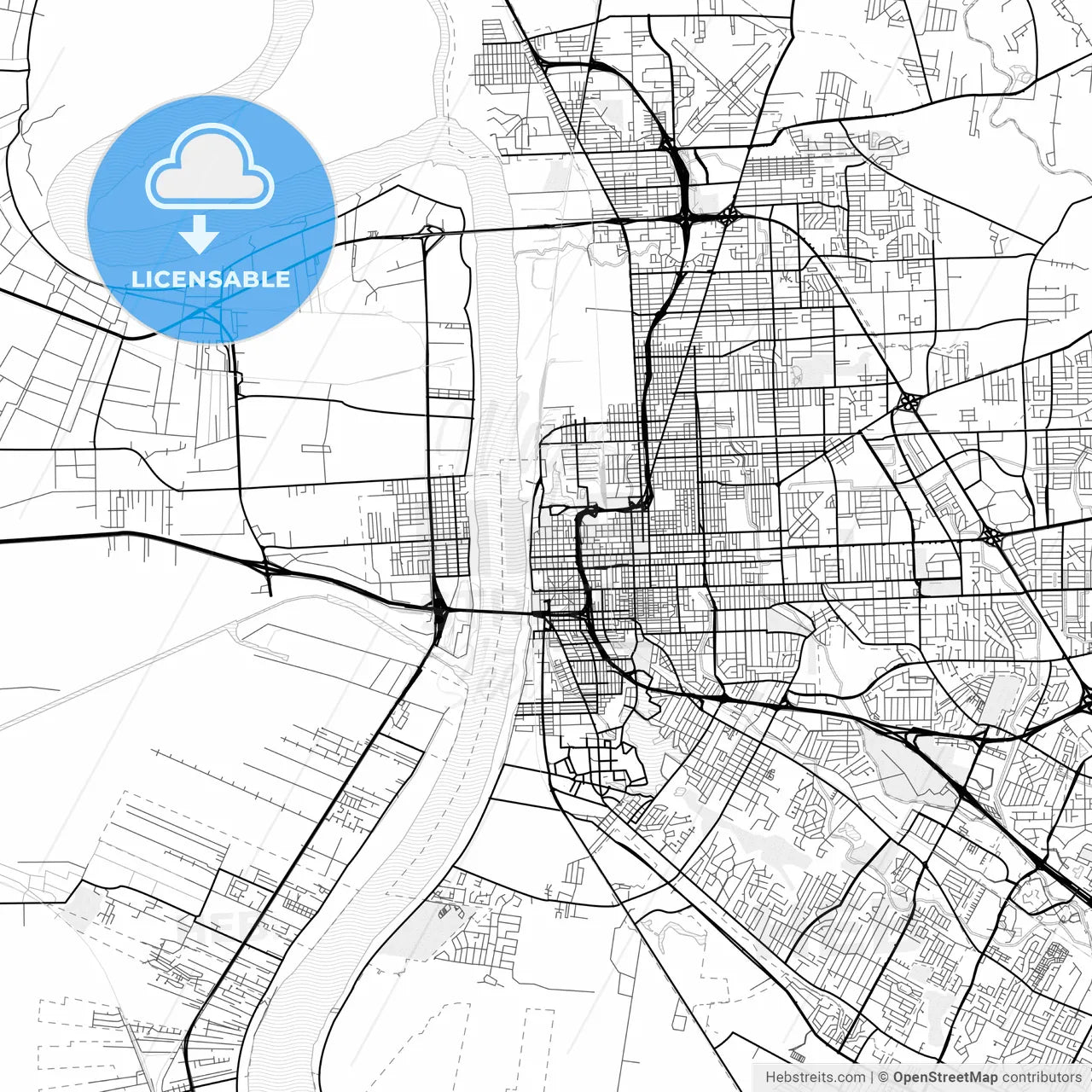Vector PDF map of Baton Rouge, Louisiana, United States