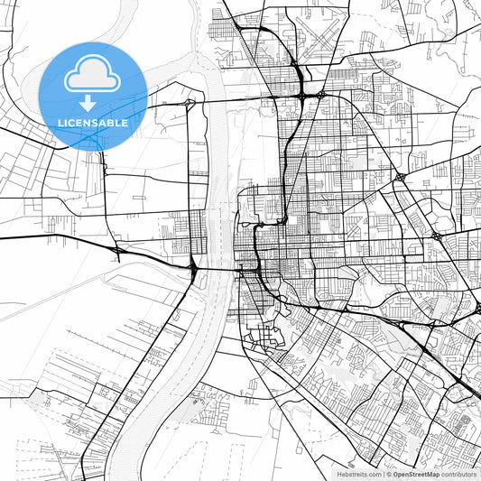 Vector PDF map of Baton Rouge, Louisiana, United States