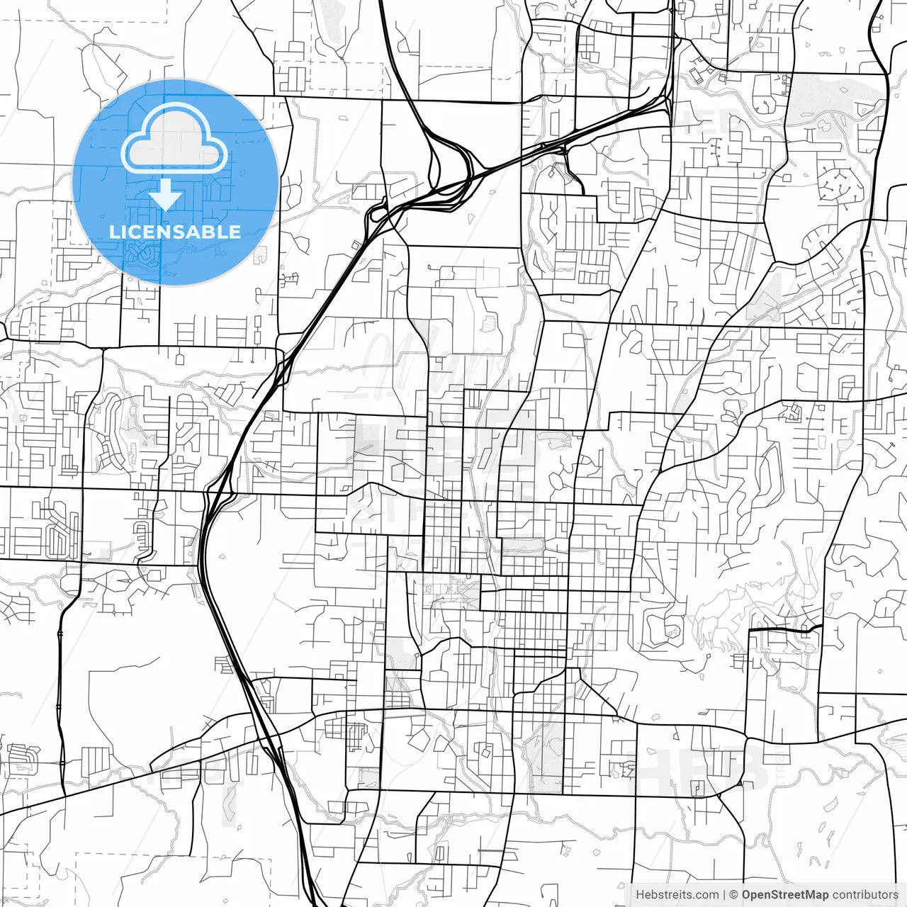 Vector PDF map of Fayetteville, Arkansas, United States