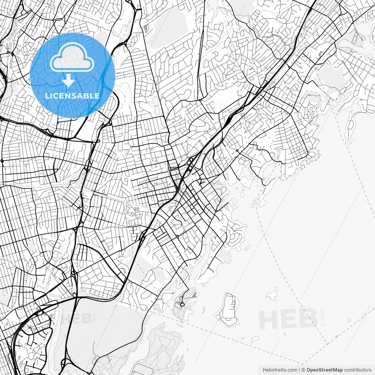 Vector PDF map of New Rochelle, New York, United States