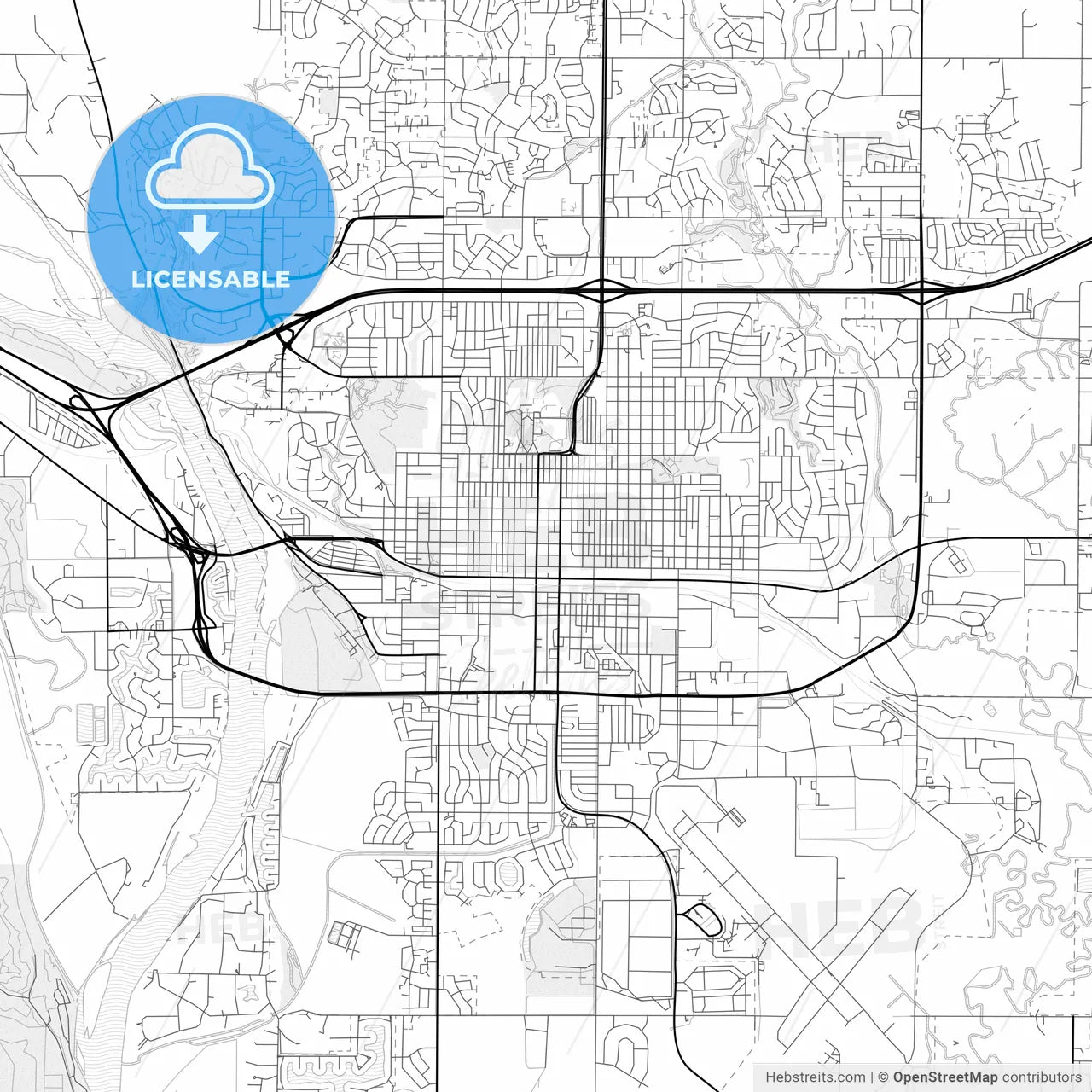 Vector PDF map of Bismarck, North Dakota, United States