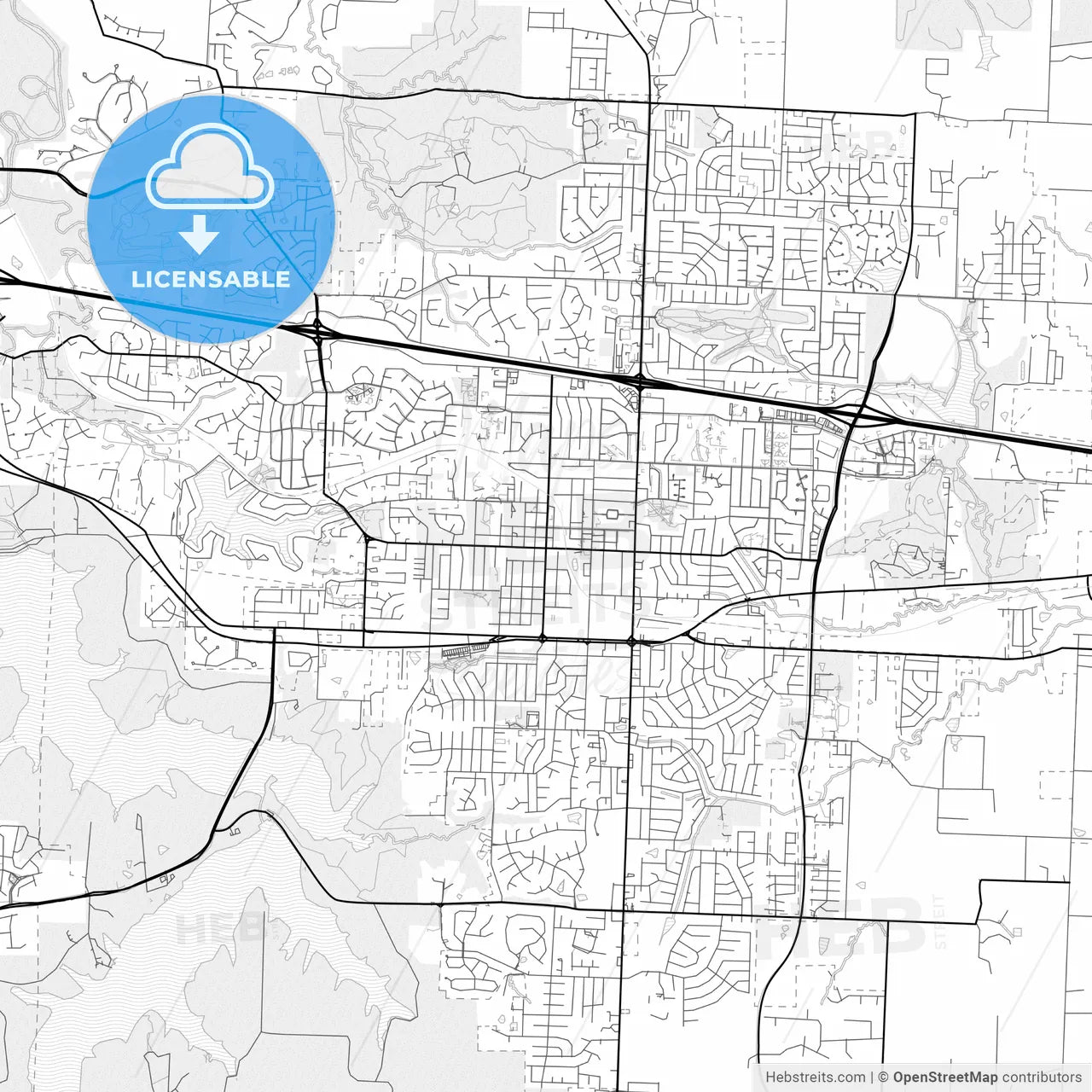 Vector PDF map of Blue Springs, Missouri, United States