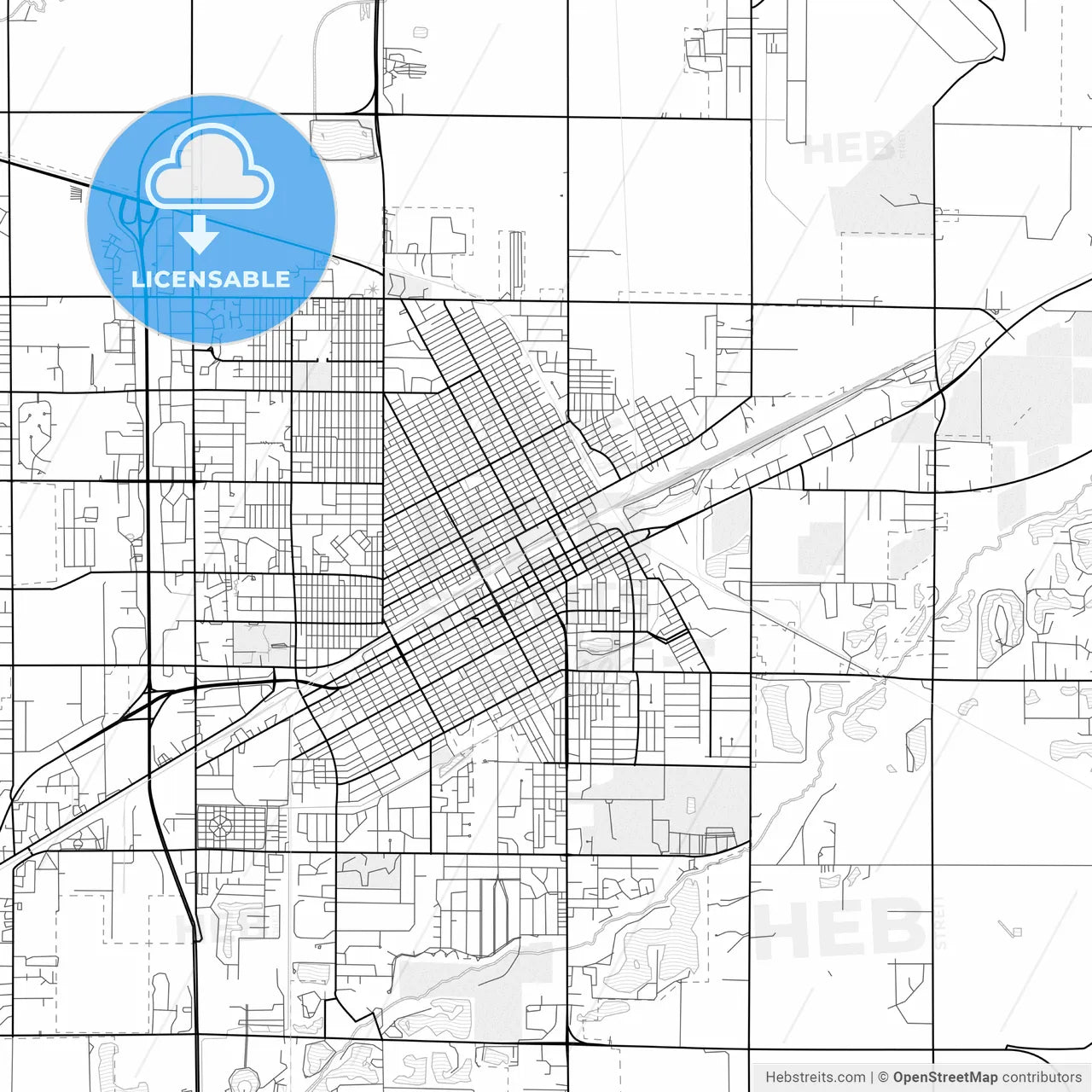 Vector PDF map of Grand Island, Nebraska, United States