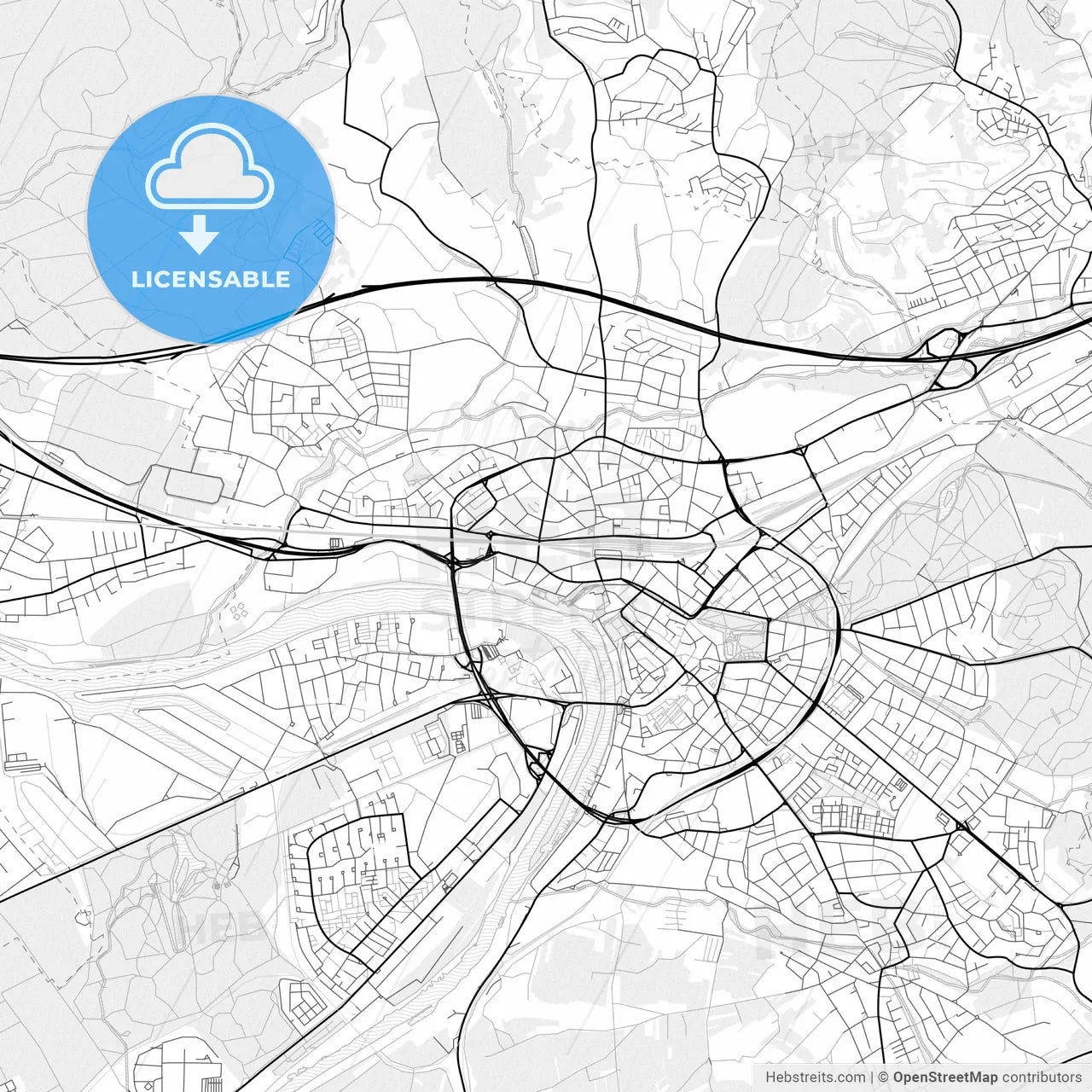 Vector PDF map of Aschaffenburg, Germany