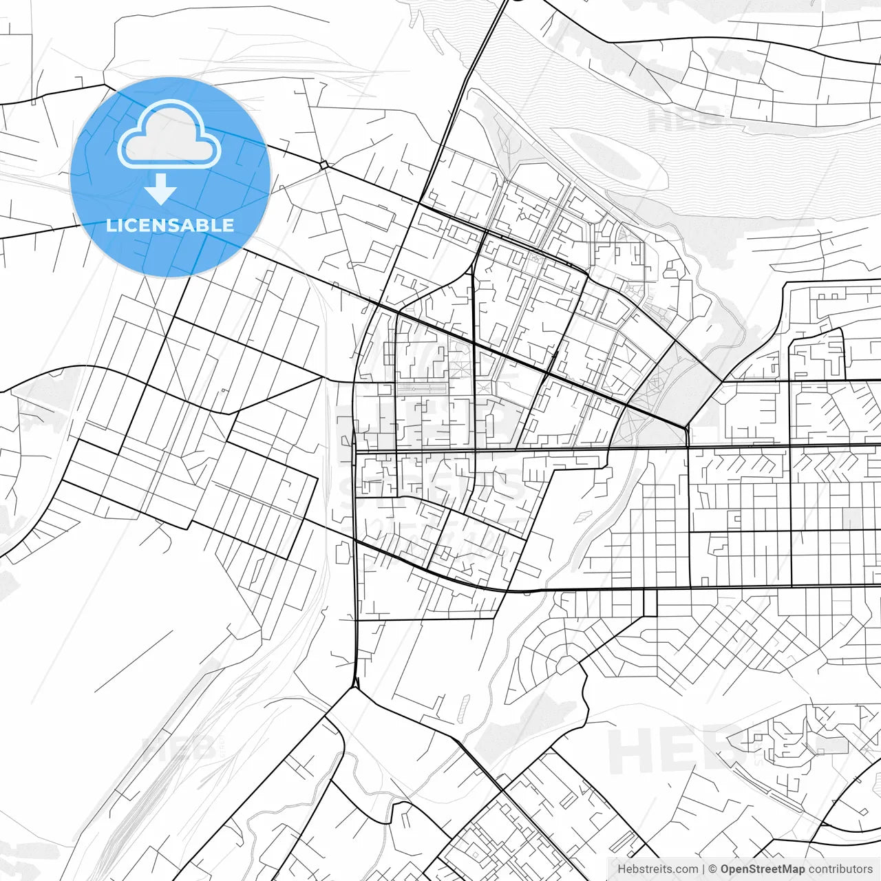 Vector PDF map of Kemerovo, Russia
