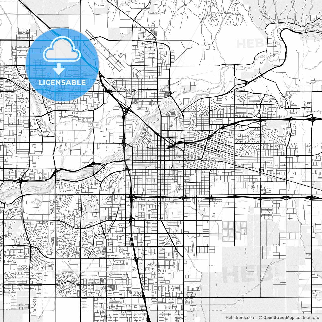 Vector PDF map of Bakersfield, California, United States