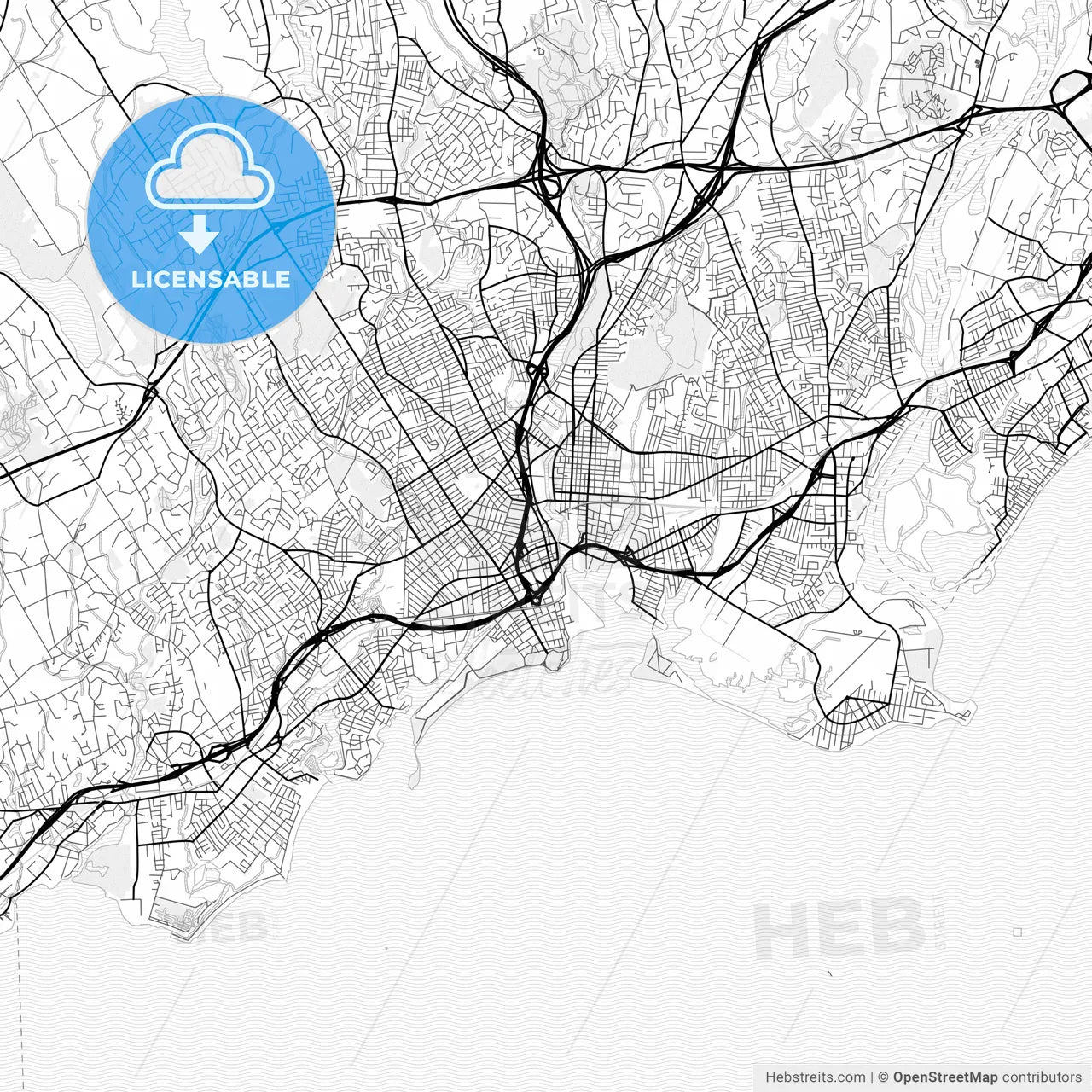 Vector PDF map of Bridgeport, Connecticut, United States