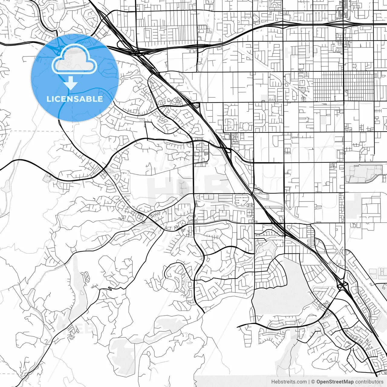 Vector PDF map of Chino Hills, California, United States