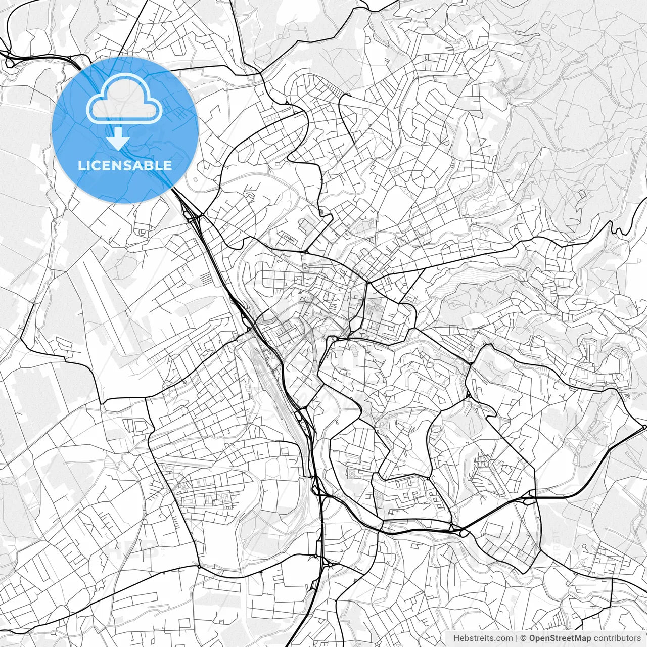 Vector PDF map of Liberec, Czechia
