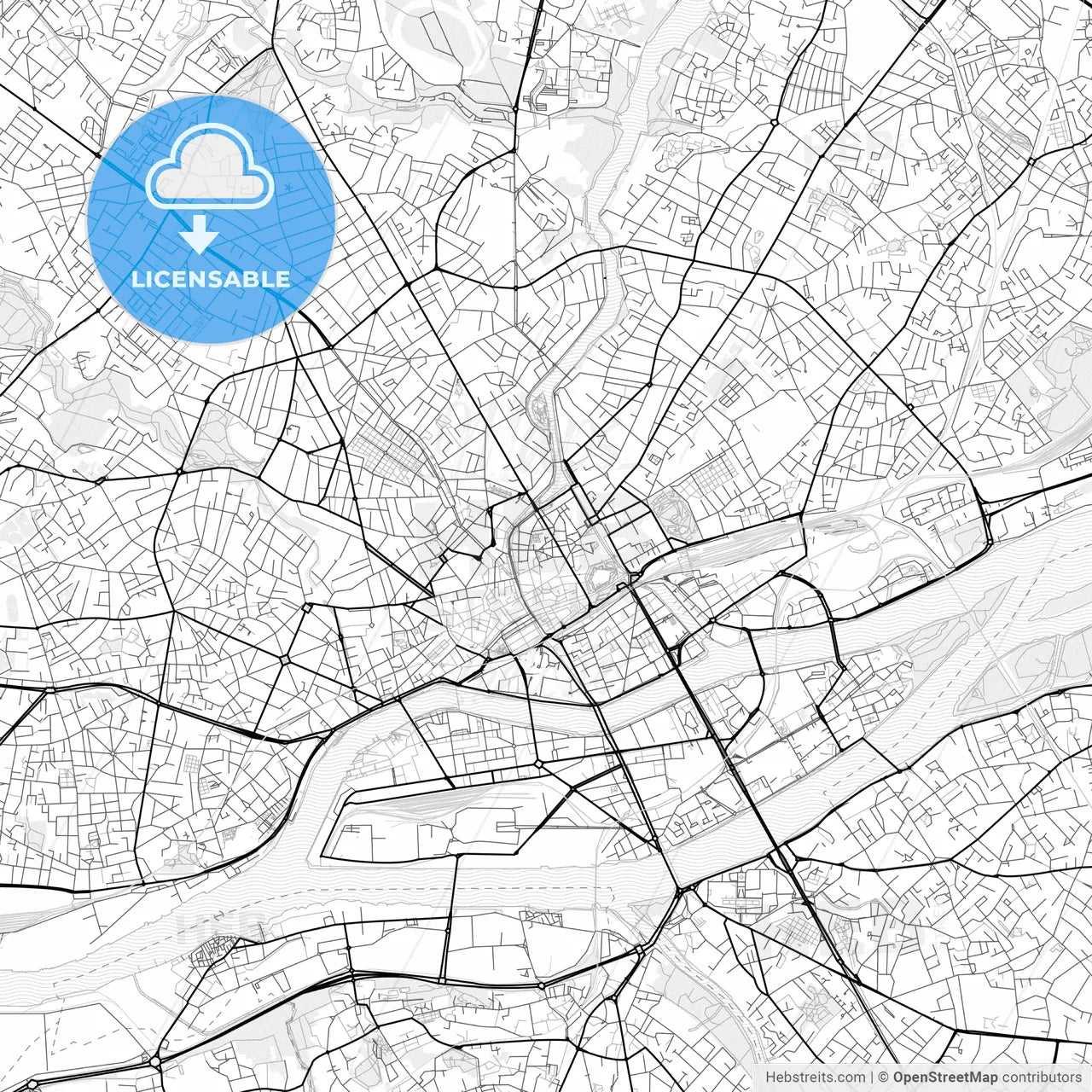 Vector PDF map of Nantes, France