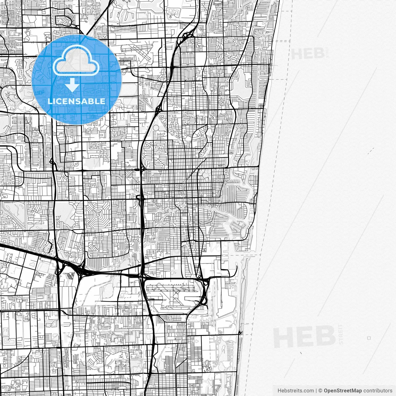 Vector PDF map of Fort Lauderdale, Florida, United States