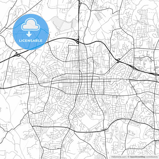 Vector PDF map of Gastonia, North Carolina, United States