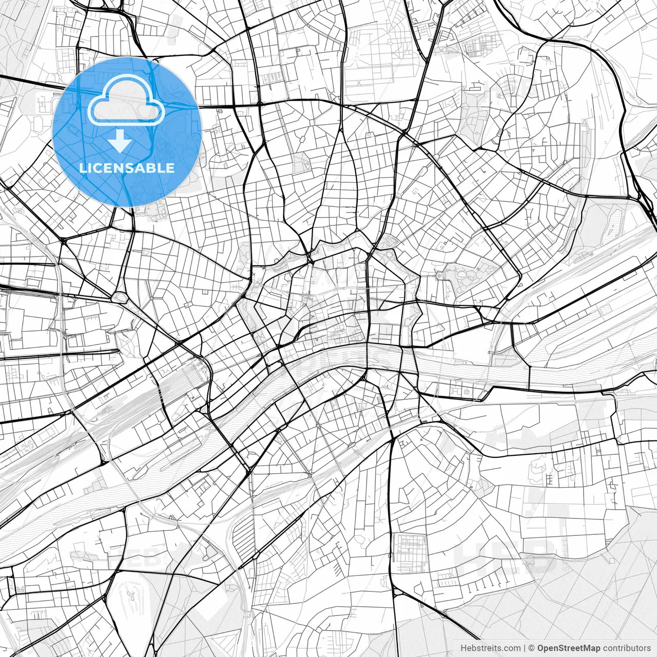 Vector PDF map of Frankfurt am Main, Germany