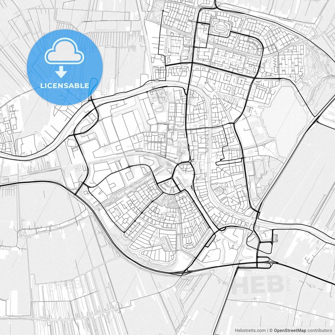 Vector PDF map of Alphen aan den Rijn, Netherlands