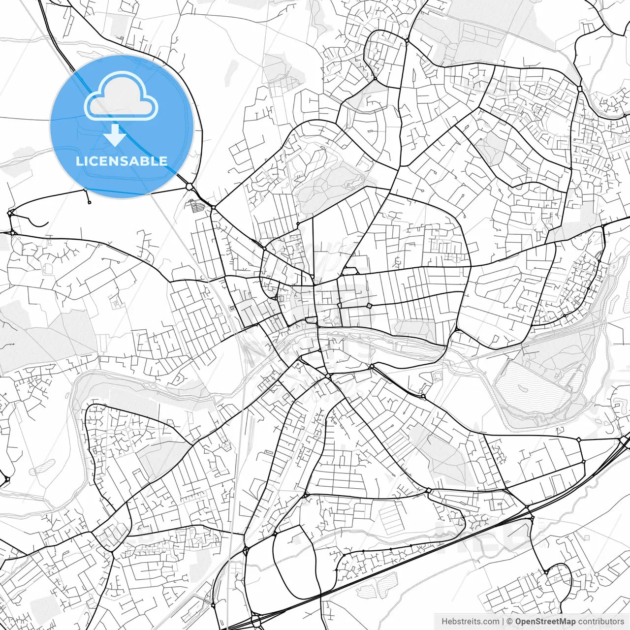 Vector PDF map of Bedford, England