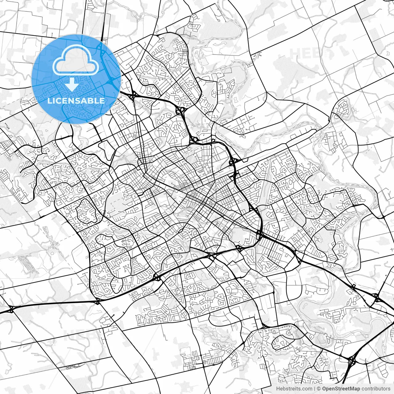 Vector PDF map of Kitchener, Canada