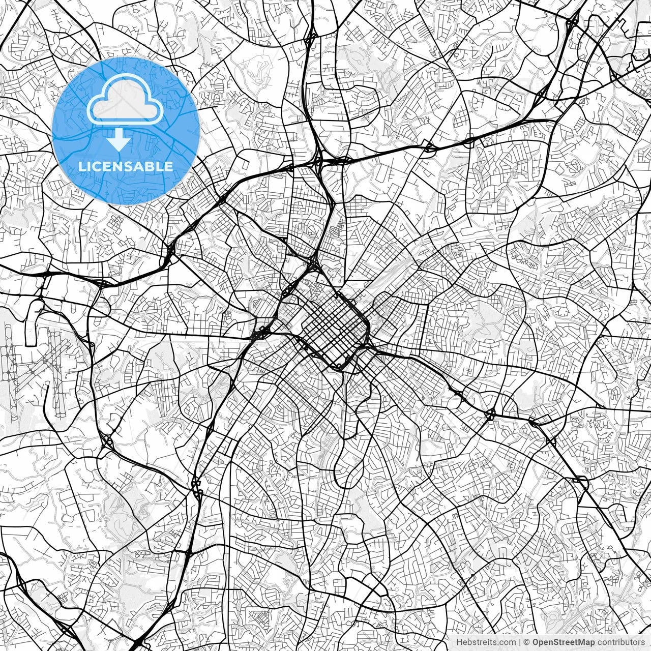 Vector PDF map of Charlotte, North Carolina, United States