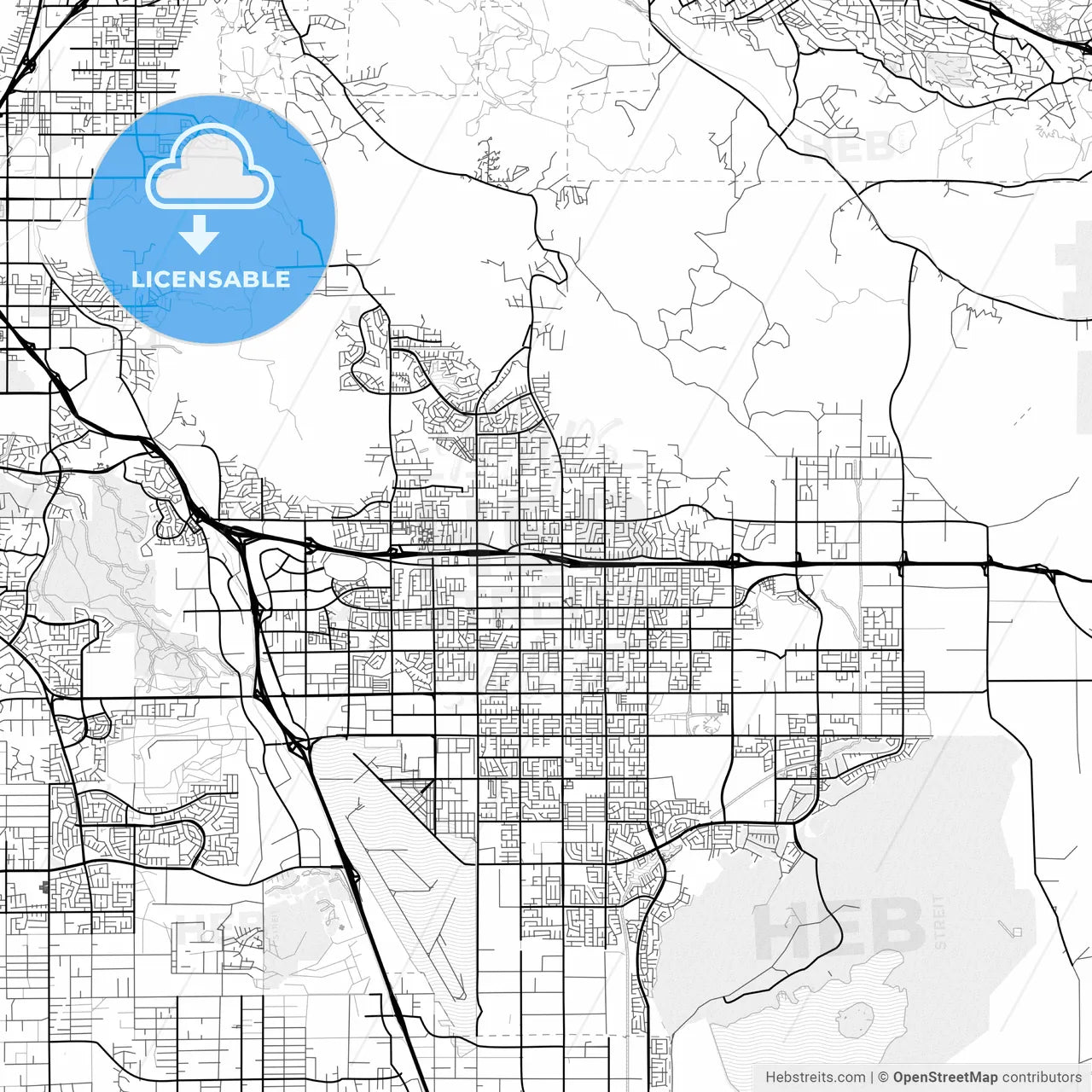 Vector PDF map of Moreno Valley, California, United States