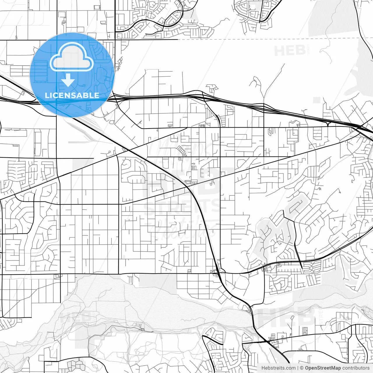 Vector PDF map of Jurupa Valley, California, United States
