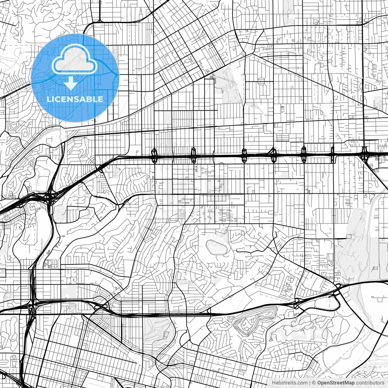 Vector PDF map of Monterey Park, California, United States