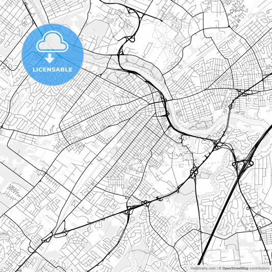 Vector PDF map of New Brunswick, New Jersey, United States