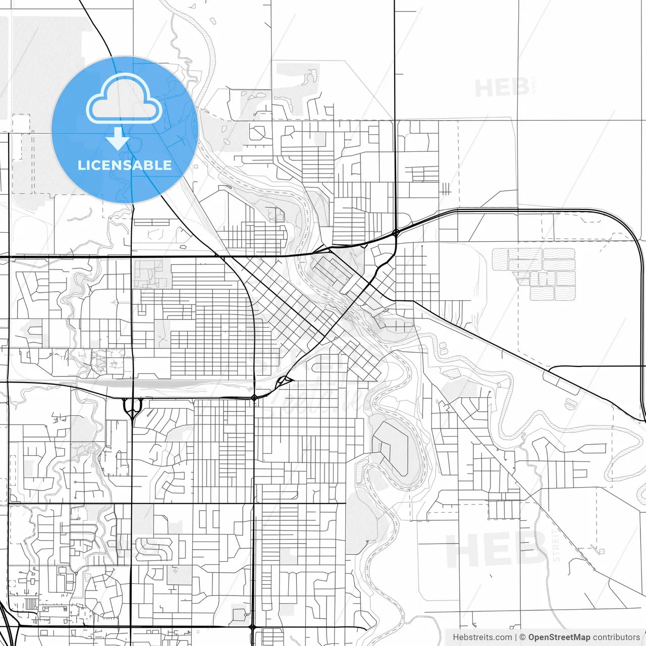Vector PDF map of Grand Forks, North Dakota, United States