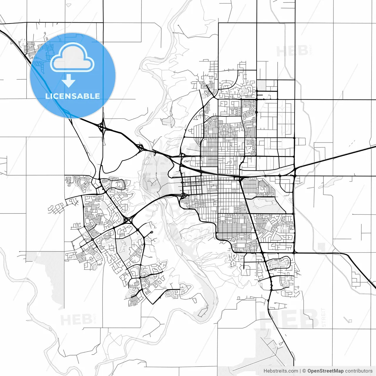 Vector PDF map of Lethbridge, Canada