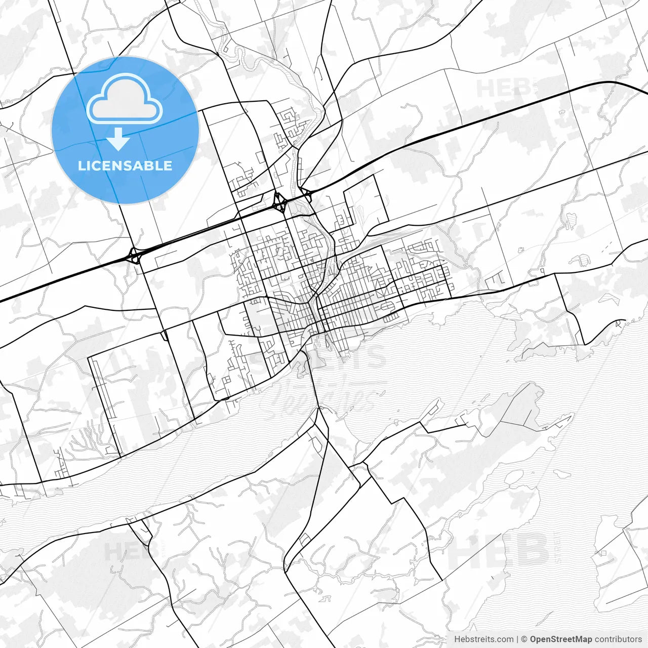 Vector PDF map of Belleville, Canada