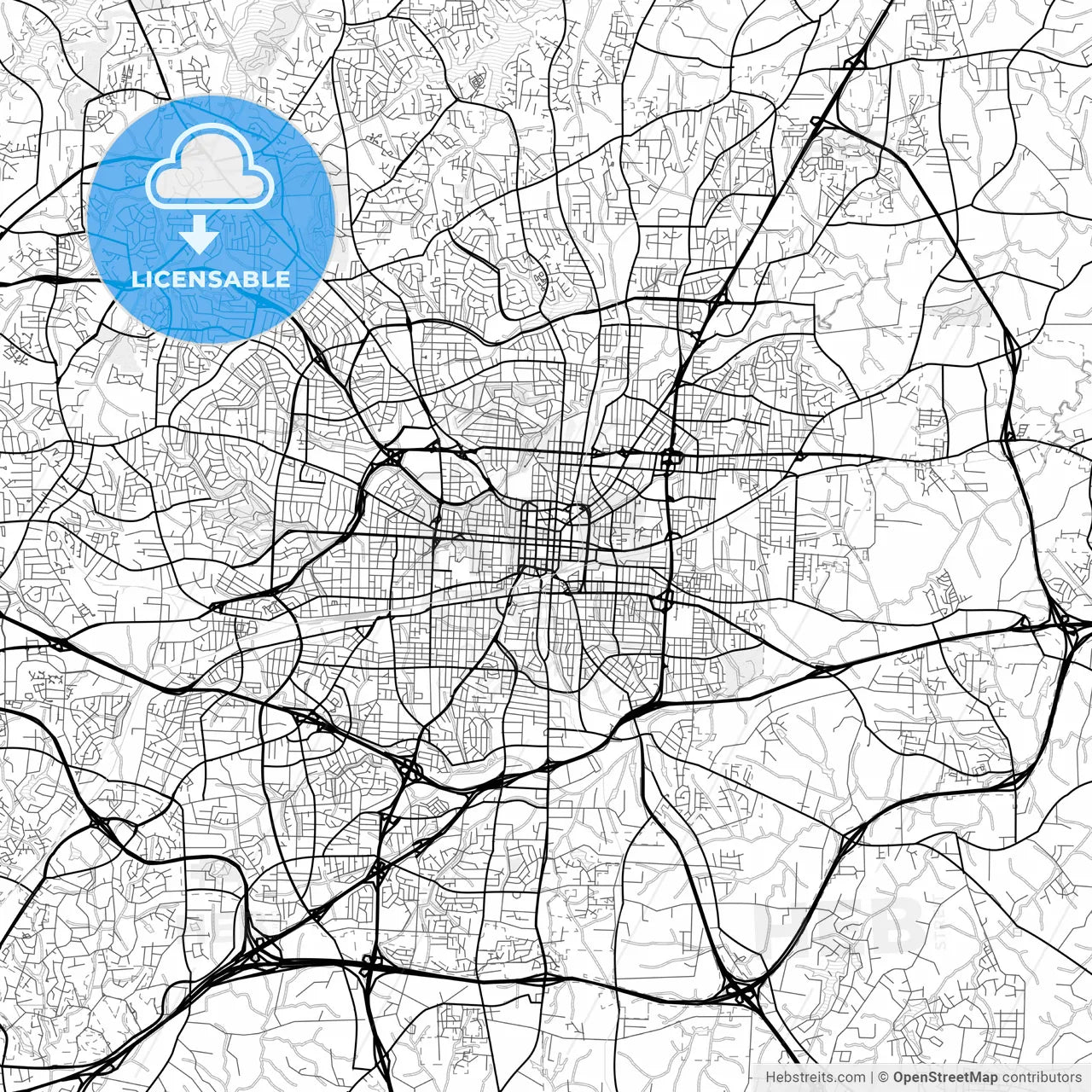 Vector PDF map of Greensboro, North Carolina, United States